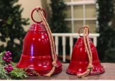 Red Distressed Metal Bell with Rope Hanger Large