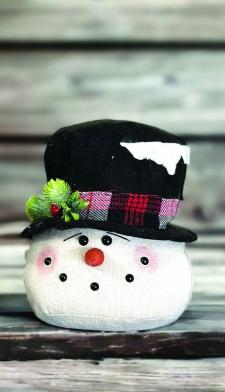 Frosted Black Hat Snowman Head Small