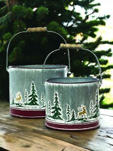 Golden Deer Winter Embossed Oval Buckets  (Set of 2)