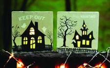 Happy Haunting/Keep Out Lighted Halloween Blocks (Set of 2)