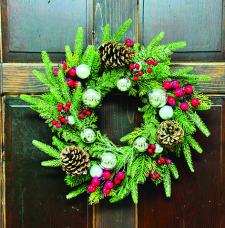 Cranberry Sparkle Silver Ornament Wreath